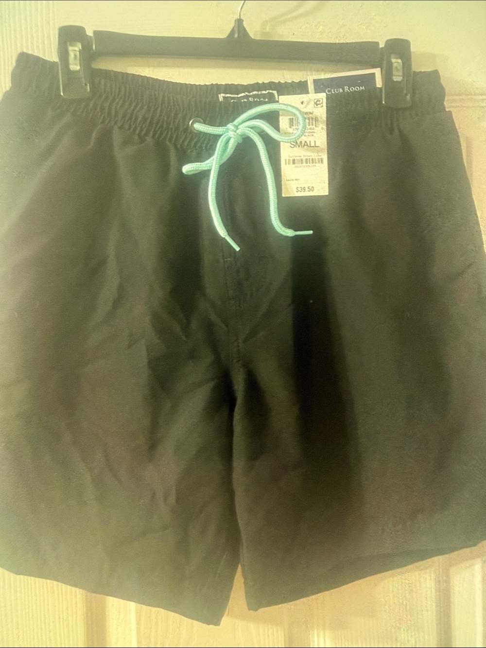 Club Room Men’s Black Athletic Shorts with Aqua Drawstring